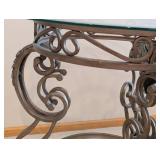 Wrought Iron Glass Top Accent Table, Scrollwork Base