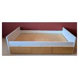 ML - Twin Bed Frame with Under-Bed Drawers - White Frame & Natural Wood Top, 41.5 x 78 in