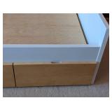 ML - Twin Bed Frame with Under-Bed Drawers - White Frame & Natural Wood Top, 41.5 x 78 in