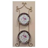 K - ZARA HOME Porcelain Floral Plates on Wall Rack - 2-Piece Display