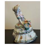 LL - 7-Inch Porcelain Figurine - Woman in Tiered Floral Dress With Bouquet