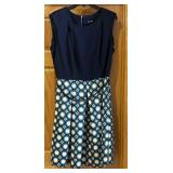 LL - Roz & Ali Navy Sleeveless Dress - Zipper Back, Circle-Print Skirt, Size M
