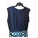 LL - Roz & Ali Navy Sleeveless Dress - Zipper Back, Circle-Print Skirt, Size M