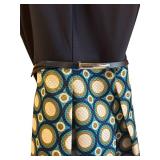 LL - Roz & Ali Navy Sleeveless Dress - Zipper Back, Circle-Print Skirt, Size M