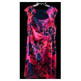LL - Earthnected Apparel Floral Satin Dress - Pink/Navy - Size 14