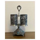 BR1 -Vintage Silver Plated Holder / Vintage Silver Plated Salt and Pepper / Wine Stand