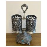 BR1 -Vintage Silver Plated Holder / Vintage Silver Plated Salt and Pepper / Wine Stand