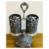 BR1 -Vintage Silver Plated Holder / Vintage Silver Plated Salt and Pepper / Wine Stand