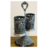 BR1 -Vintage Silver Plated Holder / Vintage Silver Plated Salt and Pepper / Wine Stand