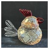BR1 - Crystal Chick Figurine - Faceted Glass Bird, 4 in Tall, Red Comb, Clear Tail