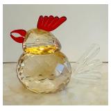BR1 - Crystal Chick Figurine - Faceted Glass Bird, 4 in Tall, Red Comb, Clear Tail
