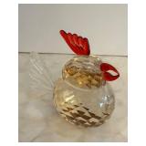 BR1 - Crystal Chick Figurine - Faceted Glass Bird, 4 in Tall, Red Comb, Clear Tail