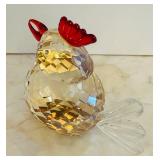 BR1 - Crystal Chick Figurine - Faceted Glass Bird, 4 in Tall, Red Comb, Clear Tail