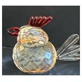 BR1 - Crystal Chick Figurine - Faceted Glass Bird, 4 in Tall, Red Comb, Clear Tail
