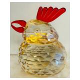 BR1 - Crystal Chick Figurine - Faceted Glass Bird, 4 in Tall, Red Comb, Clear Tail