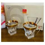 BR1 - RCR Fusion Tea Cups - 6-Piece Glass Set with Gold Rim - Made in Italy