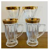 BR1 - RCR Fusion Tea Cups - 6-Piece Glass Set with Gold Rim - Made in Italy