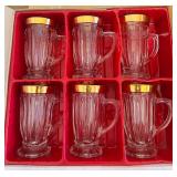 BR1 - RCR Fusion Tea Cups - 6-Piece Glass Set with Gold Rim - Made in Italy