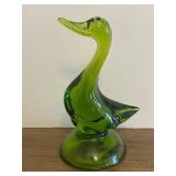 BR1 - Green Glass Duck & Amber Glass Bird Figurines (Lot of 2)