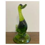 BR1 - Green Glass Duck & Amber Glass Bird Figurines (Lot of 2)