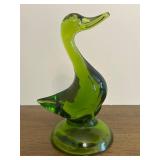 BR1 - Green Glass Duck & Amber Glass Bird Figurines (Lot of 2)