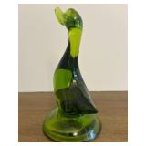 BR1 - Green Glass Duck & Amber Glass Bird Figurines (Lot of 2)