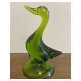 BR1 - Green Glass Duck & Amber Glass Bird Figurines (Lot of 2)