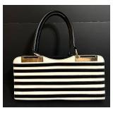 BR1 - Zanetti Striped Black & White Patent Leather Handbag