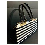 BR1 - Zanetti Striped Black & White Patent Leather Handbag