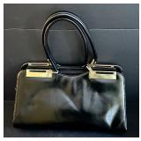 BR1 - Zanetti Striped Black & White Patent Leather Handbag