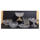 BR1 - Crystal Cut Glass Bowls & Brass Pedestal Compote - 6-Piece Set