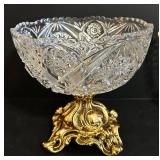BR1 - Crystal Cut Glass Bowls & Brass Pedestal Compote - 6-Piece Set
