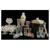 BR1 - Crystal Glassware Set with Ice Bucket & Decanter - Etched Goblets, Shot Glasses (4 in tall)