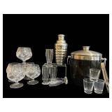 BR1 - Crystal Glassware Set with Ice Bucket & Decanter - Etched Goblets, Shot Glasses (4 in tall)
