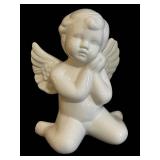 k - Angel Cherub Figurines - Pair, White Ceramic, Winged Baby Angels