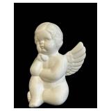 k - Angel Cherub Figurines - Pair, White Ceramic, Winged Baby Angels