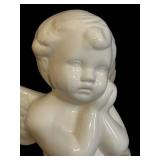 k - Angel Cherub Figurines - Pair, White Ceramic, Winged Baby Angels