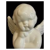 k - Angel Cherub Figurines - Pair, White Ceramic, Winged Baby Angels