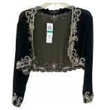 MBC - JKARA Black Beaded Crop Jacket - Size L, Embellished Edges, New