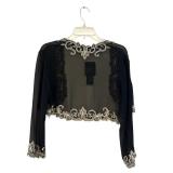 MBC - JKARA Black Beaded Crop Jacket - Size L, Embellished Edges, New