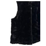 MBC - Reversible Black Faux Fur Vest , Zip Front, Quilted Lining