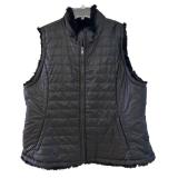 MBC - Reversible Black Faux Fur Vest , Zip Front, Quilted Lining