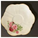 DR - Limoges Hand Painted Porcelain Tea Cups & 4-Inch Plate Set - Rose Bouquet, Gold Trim