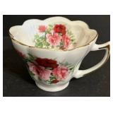 DR - Limoges Hand Painted Porcelain Tea Cups & 4-Inch Plate Set - Rose Bouquet, Gold Trim