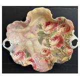DR - Limoges Hand Painted Porcelain Tea Cups & 4-Inch Plate Set - Rose Bouquet, Gold Trim
