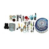 DR - Blue & White Ceramic Plates with Utensil Set - 3 Plates & Utensils