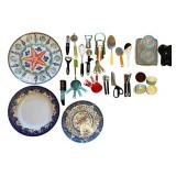 DR - Blue & White Ceramic Plates with Utensil Set - 3 Plates & Utensils