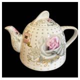 DR -Three Vintage Tea Kettles including a Elegance Enamel Teapot, HOMCO Porcelain and Ornate Designed Teapot