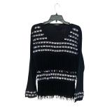 MBC - Aixo Sequined Fringe Top - Black Knit, Long Sleeve with Silver Disc Stripes