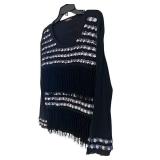 MBC - Aixo Sequined Fringe Top - Black Knit, Long Sleeve with Silver Disc Stripes